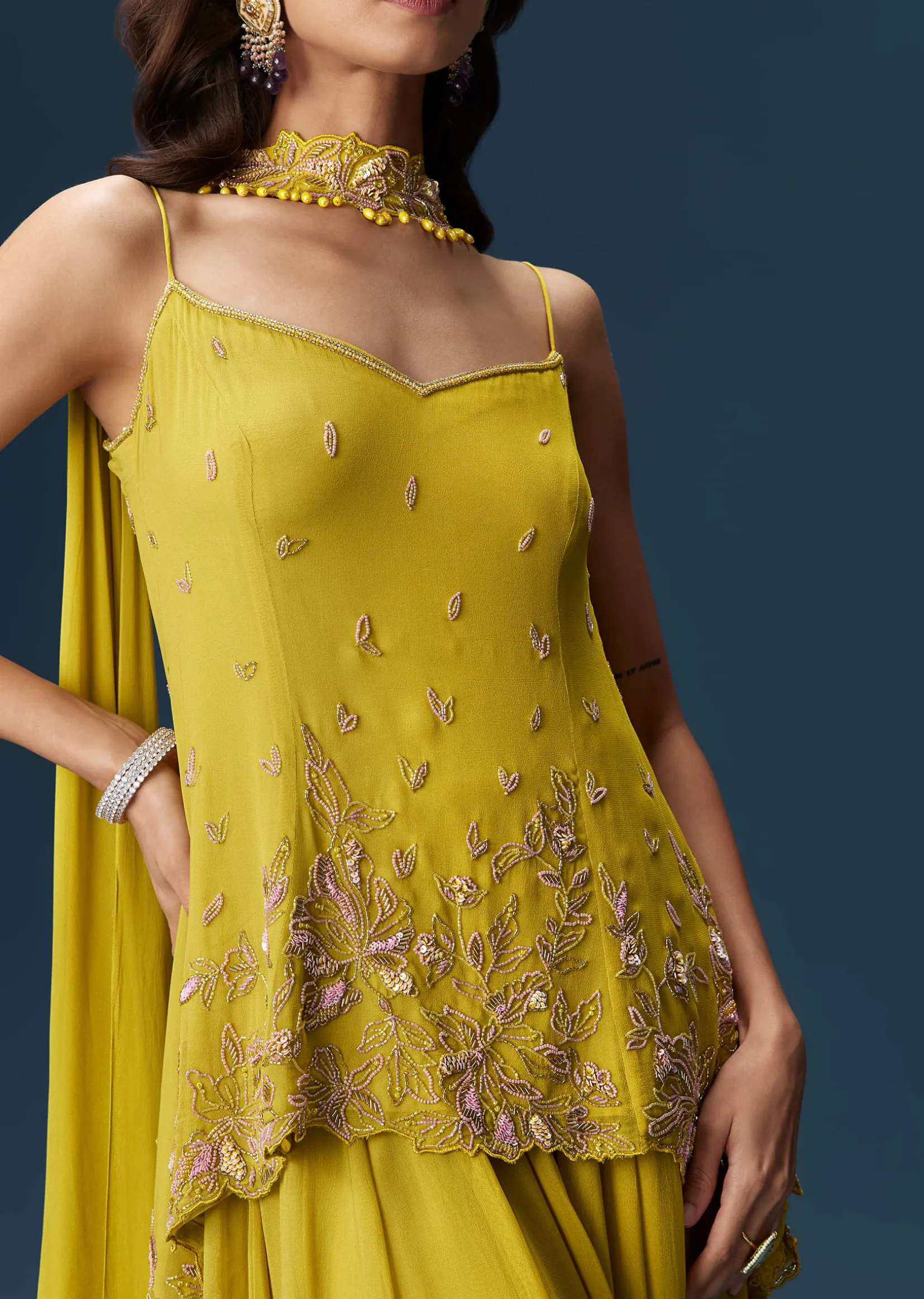 Lime Green Sharara Set With Tassel Dupatta