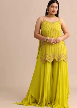 Lime Green Sharara Suit With Choker Dupatta