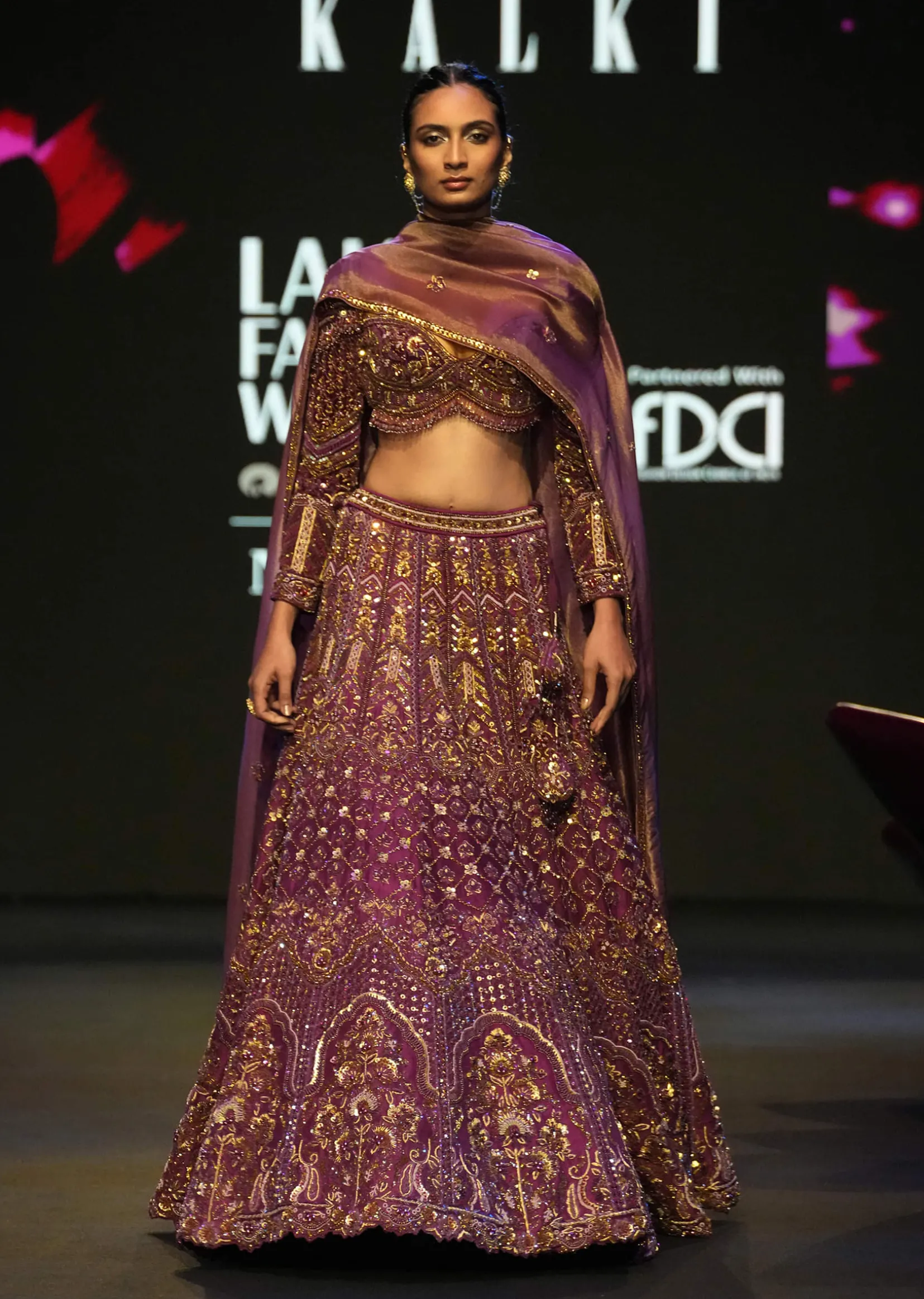Magenta Embroidered Bridal Lehenga With Full Sleeves Blouse And Dupatta