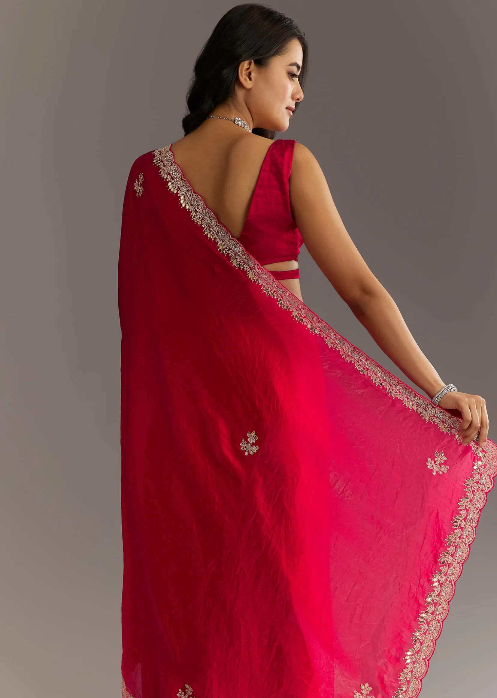Magenta Gota Patti Embroidered Saree With Stones And Cutdana Work