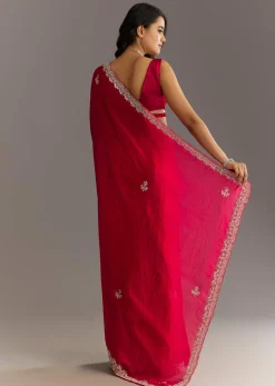 Magenta Gota Patti Embroidered Saree With Stones And Cutdana Work