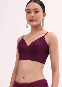 Magenta Organza Saree In Sequins With Unstitched Blouse