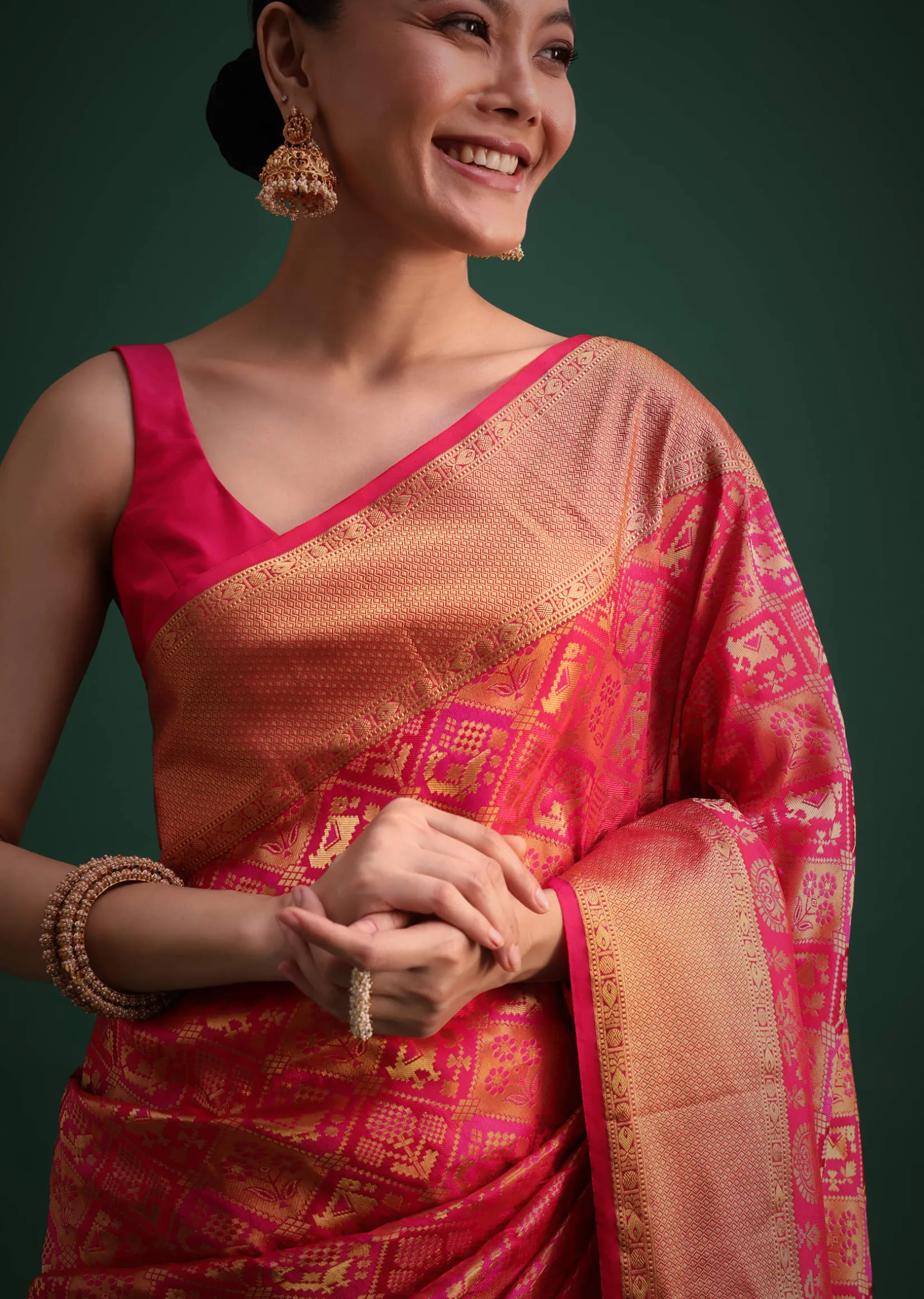Magenta Pink Patola Silk Saree With Zari Woven Work