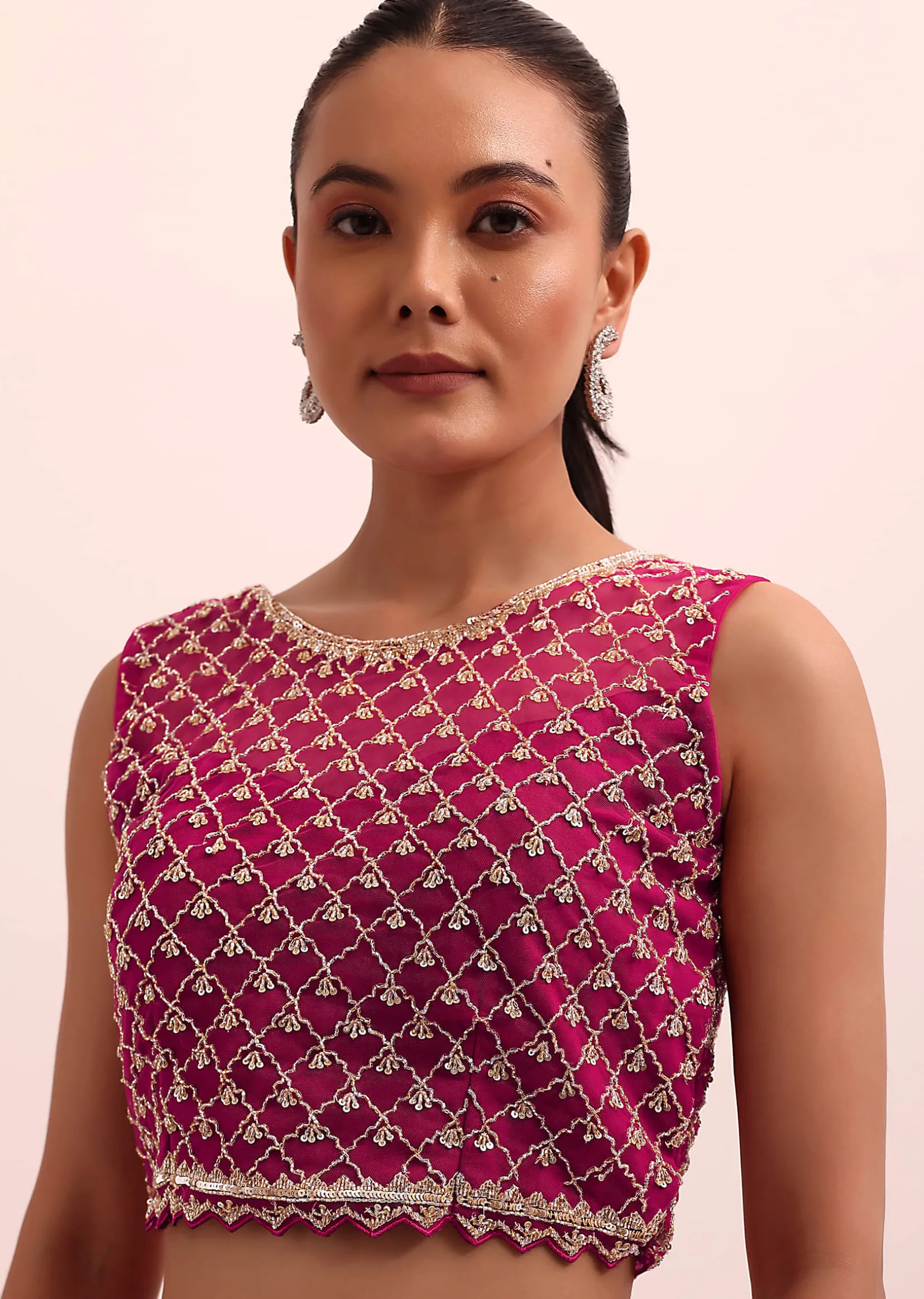 Magenta Pink Pre Drape Frill Saree With Belt And A Stitched Blouse