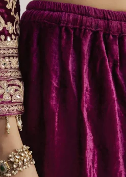 Magenta Pink Velvet Embroidered Palazzo Suit