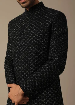 Majestic Black Sherwani Ensemble