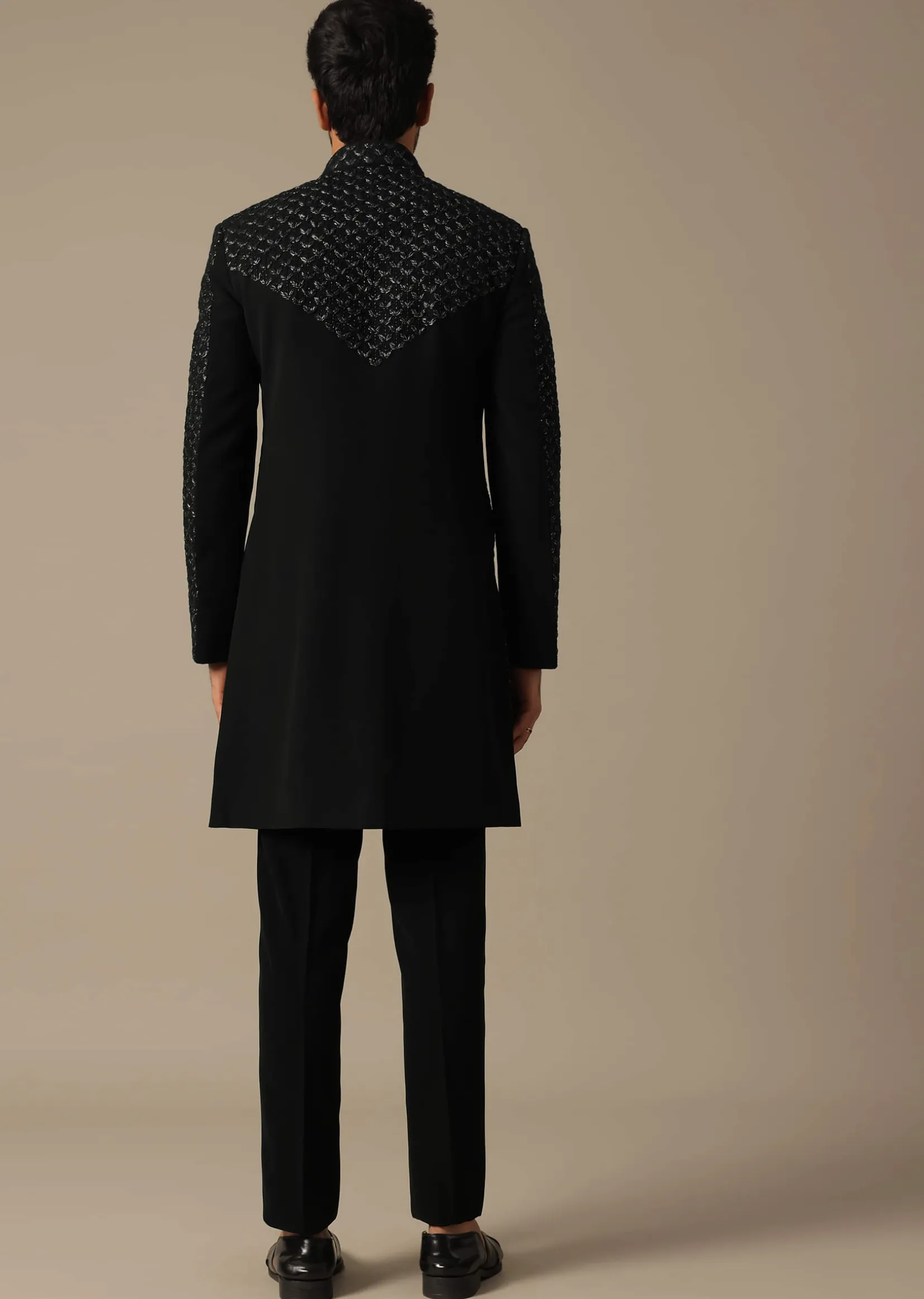 Majestic Black Sherwani Ensemble