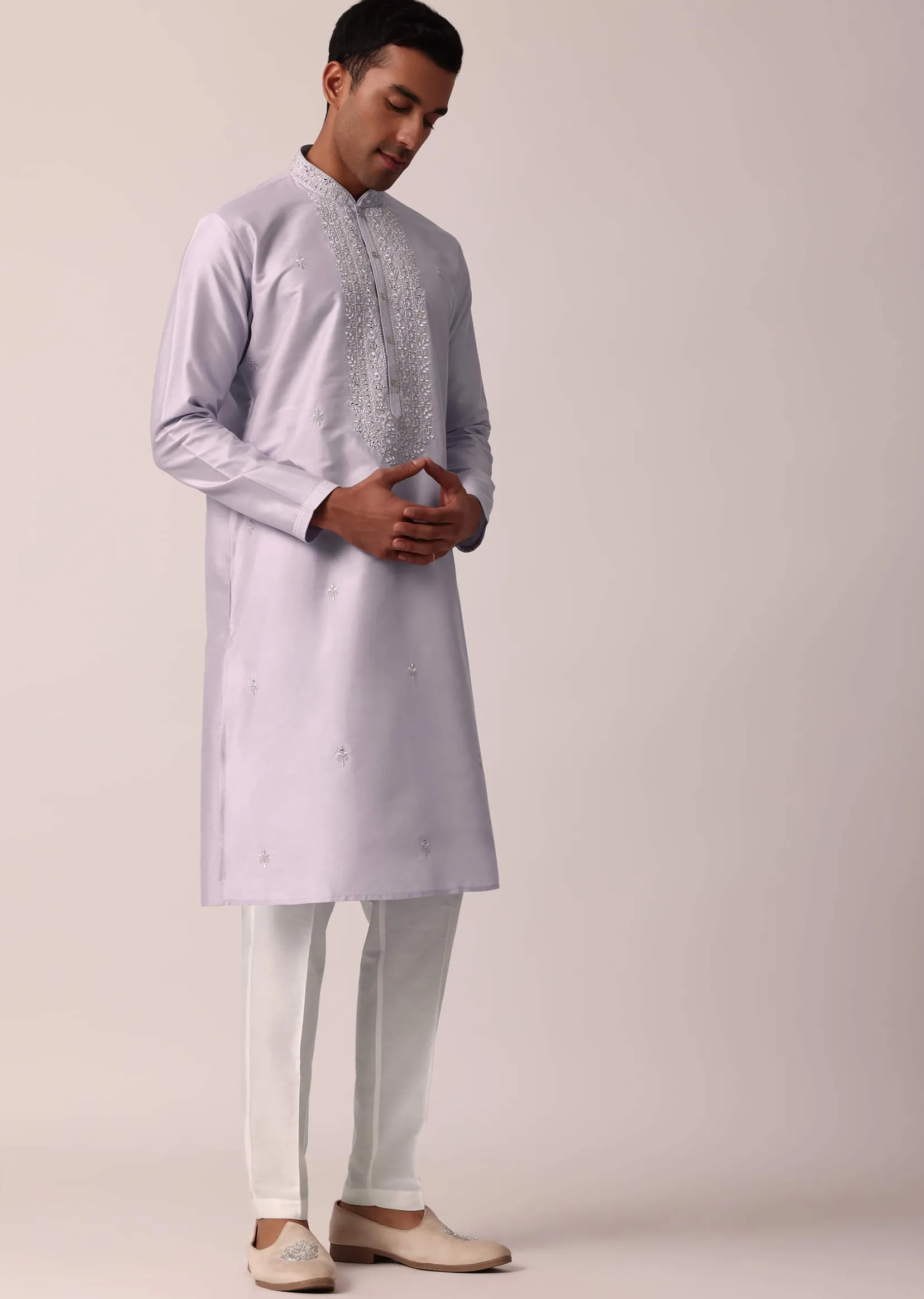 Majestic Festival Silk Kurta Set With Thread And Mirror Work