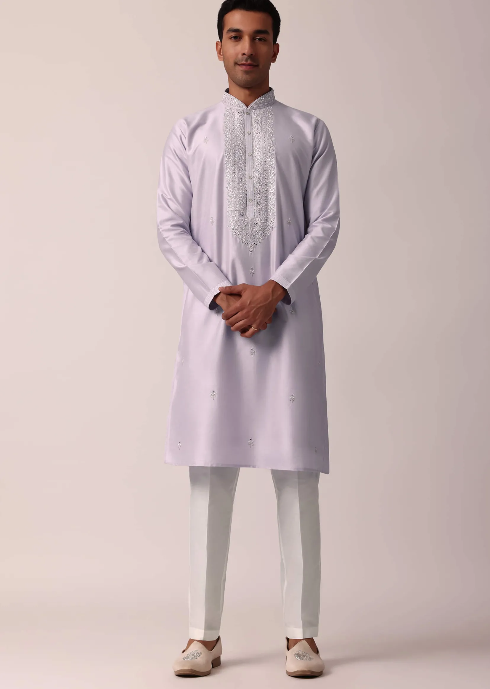 Majestic Festival Silk Kurta Set With Thread And Mirror Work