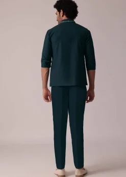 Majestic Green Short Kurta With Elegant Embroidered Bandi
