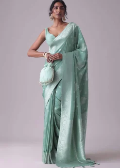 Marine Blue Woven Saree In Dola Silk And Silver Weave