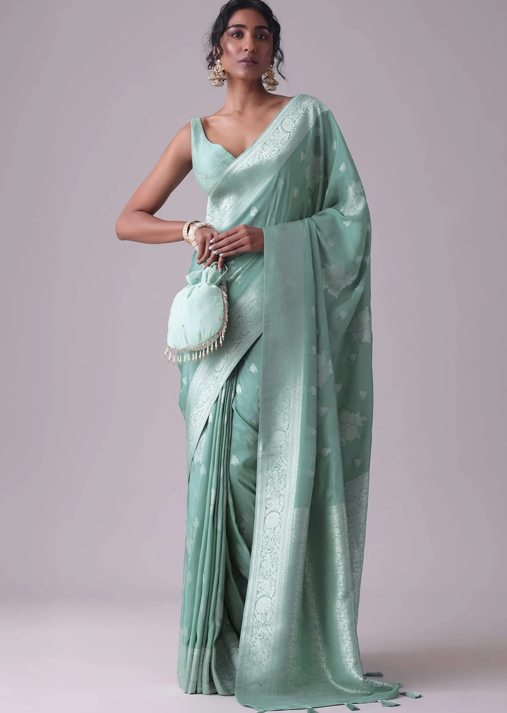 Marine Blue Woven Saree In Dola Silk And Silver Weave