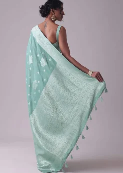 Marine Blue Woven Saree In Dola Silk And Silver Weave