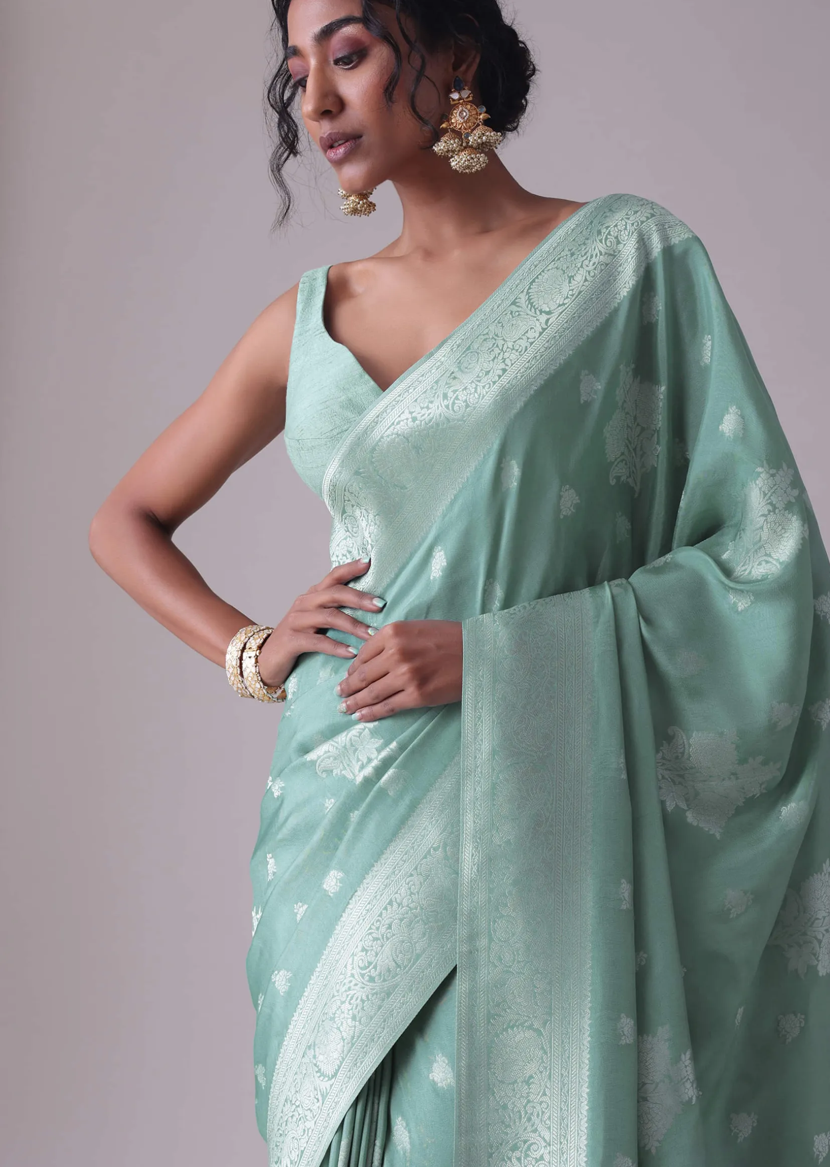 Marine Blue Woven Saree In Dola Silk And Silver Weave