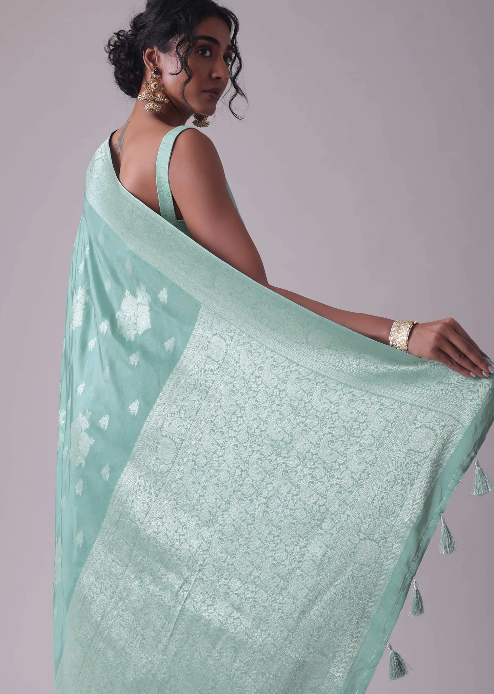 Marine Blue Woven Saree In Dola Silk And Silver Weave