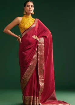 Maroon Dola Silk Saree With Zari Woven Border And Pallu