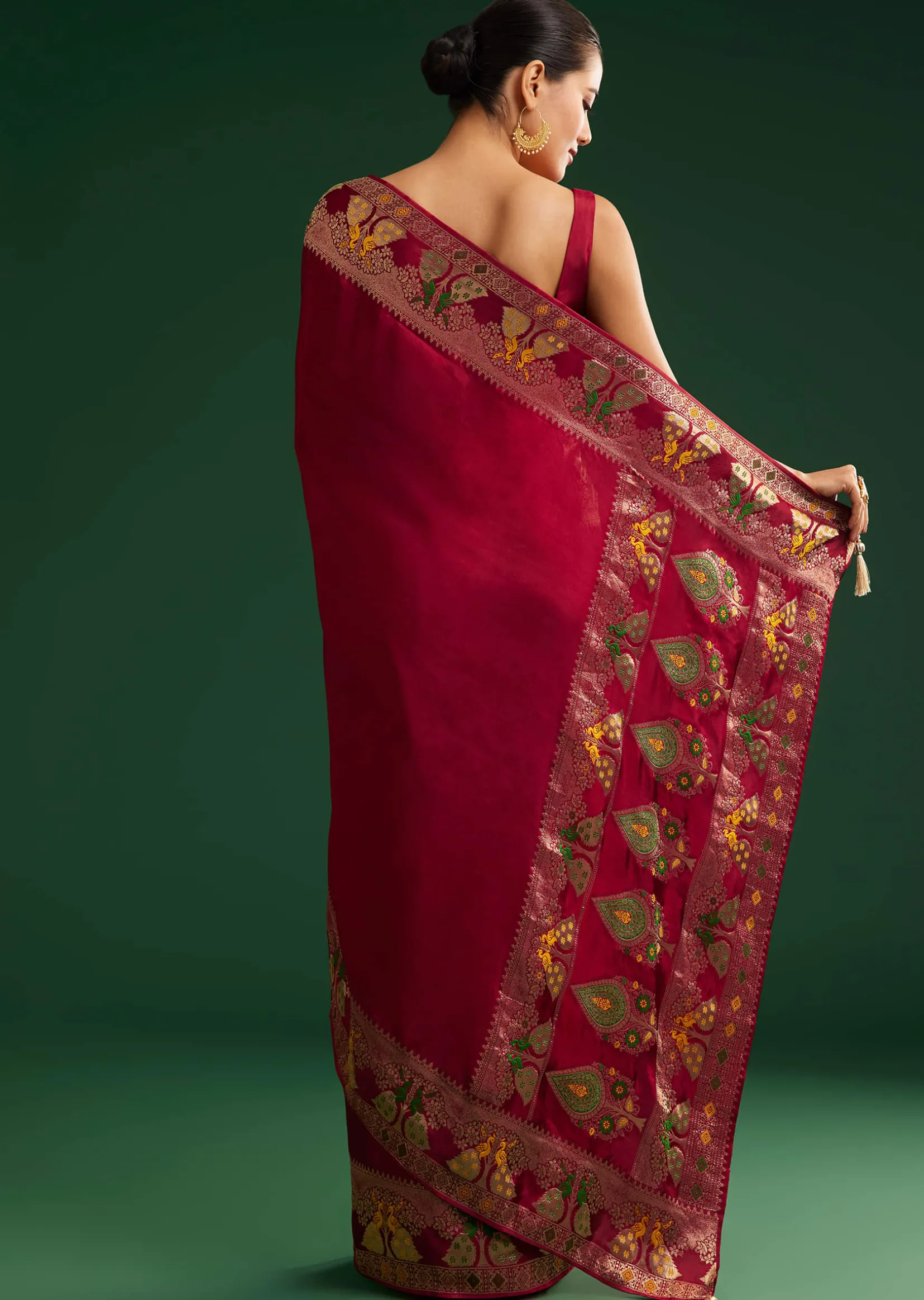 Maroon Georgette Saree With Zari And Multicolour Thread Accents