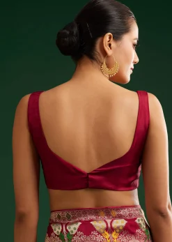 Maroon Georgette Saree With Zari And Multicolour Thread Accents