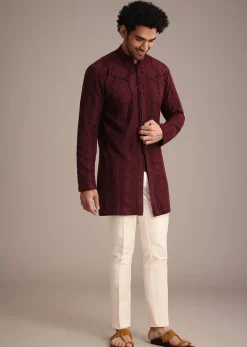 Maroon Kurta Set With Patch Work