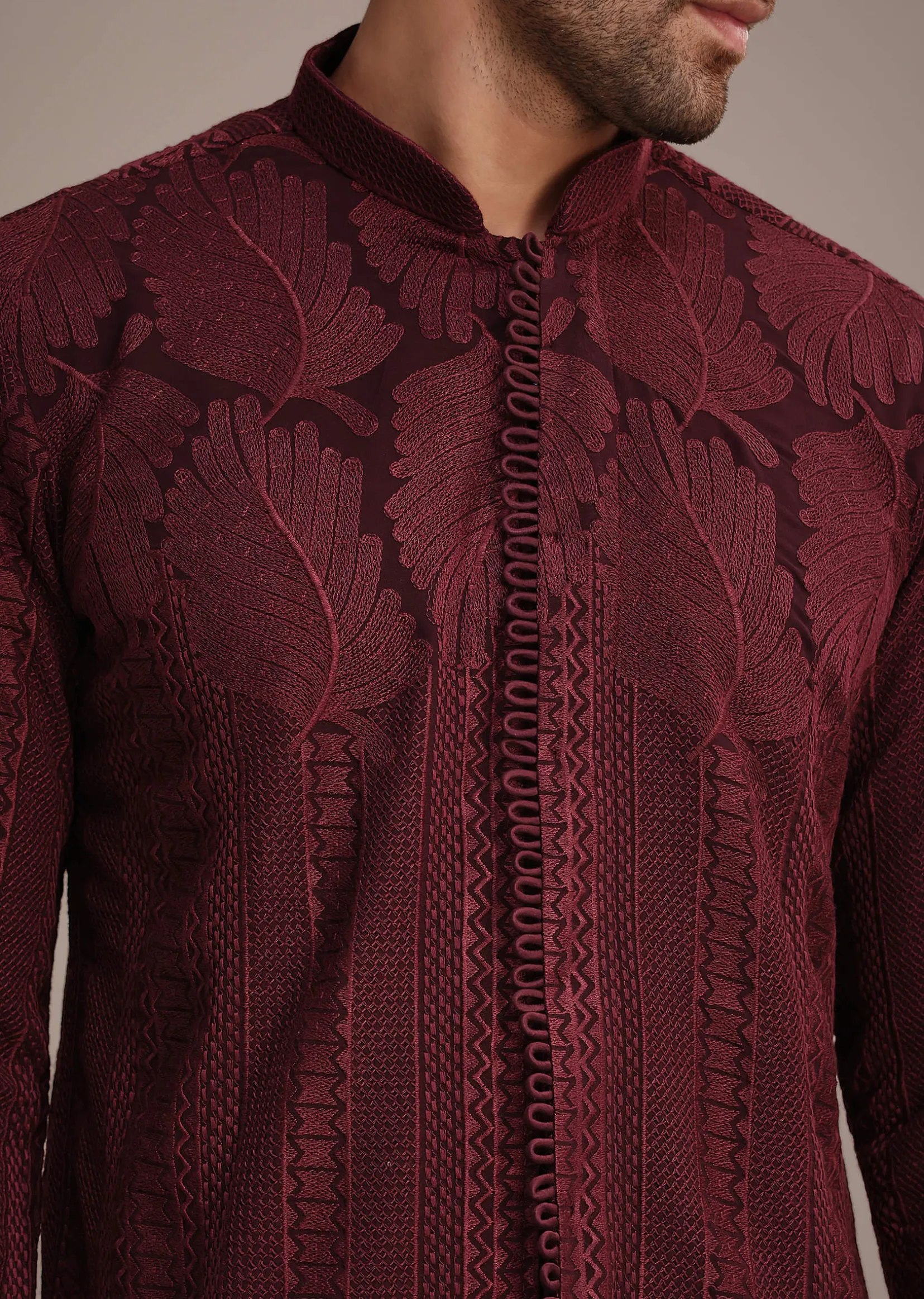 Maroon Kurta Set With Patch Work