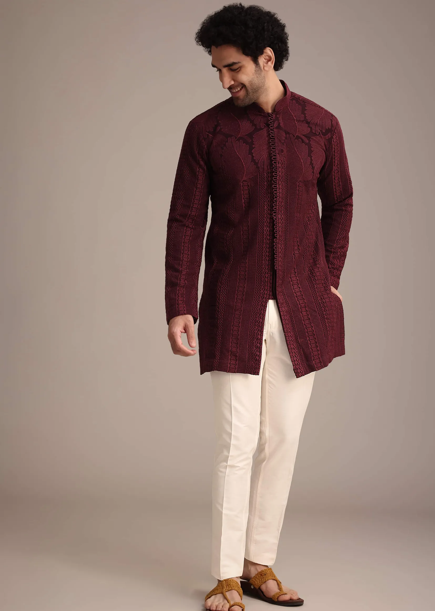 Maroon Kurta Set With Patch Work