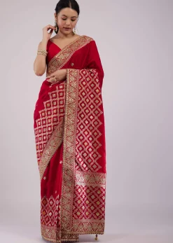 Maroon Red Dola Silk Saree With Intricate Embroidery
