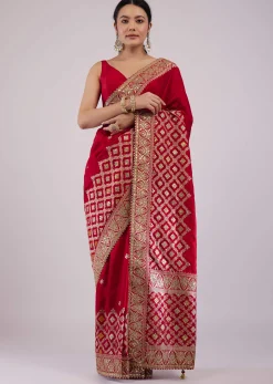 Maroon Red Dola Silk Saree With Intricate Embroidery