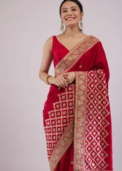 Maroon Red Dola Silk Saree With Intricate Embroidery