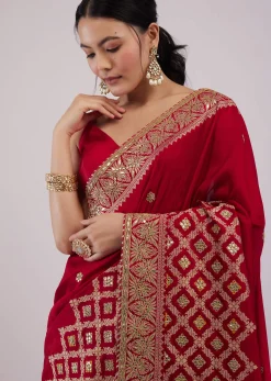 Maroon Red Dola Silk Saree With Intricate Embroidery
