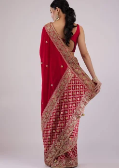 Maroon Red Dola Silk Saree With Intricate Embroidery