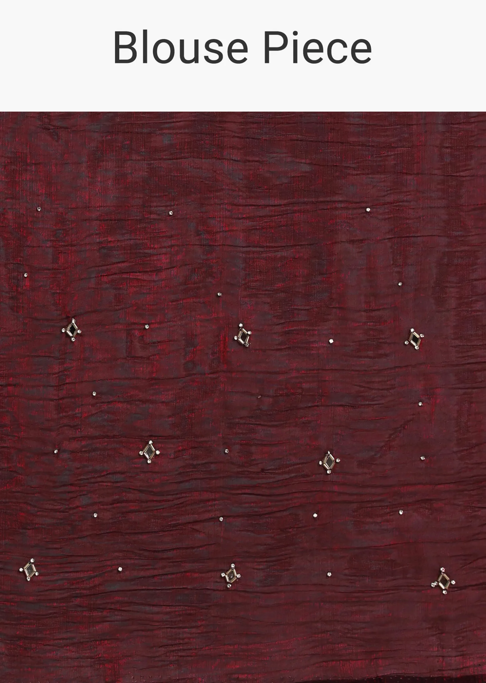 Maroon Red Satin Saree With Mirror Embroidery And Unstitched Blouse