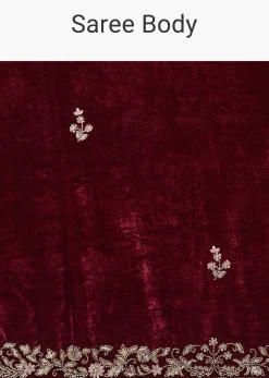 Maroon Saree In Velvet With Brocade Embroidered Blouse
