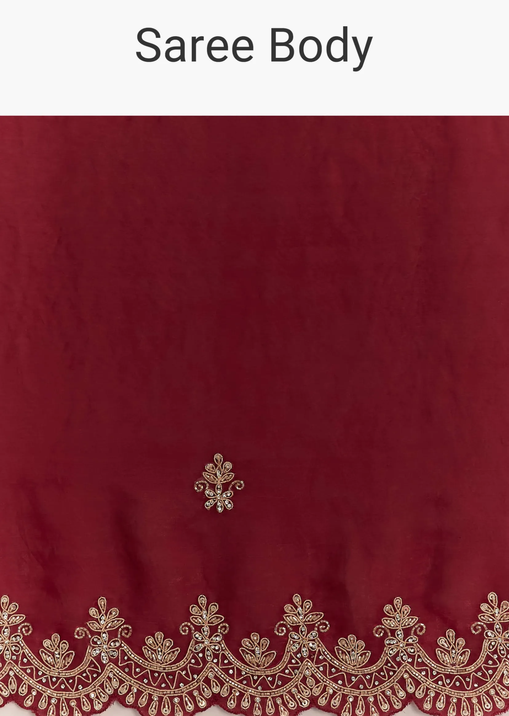 Maroon Satin Embroidered Saree With Scallop Border