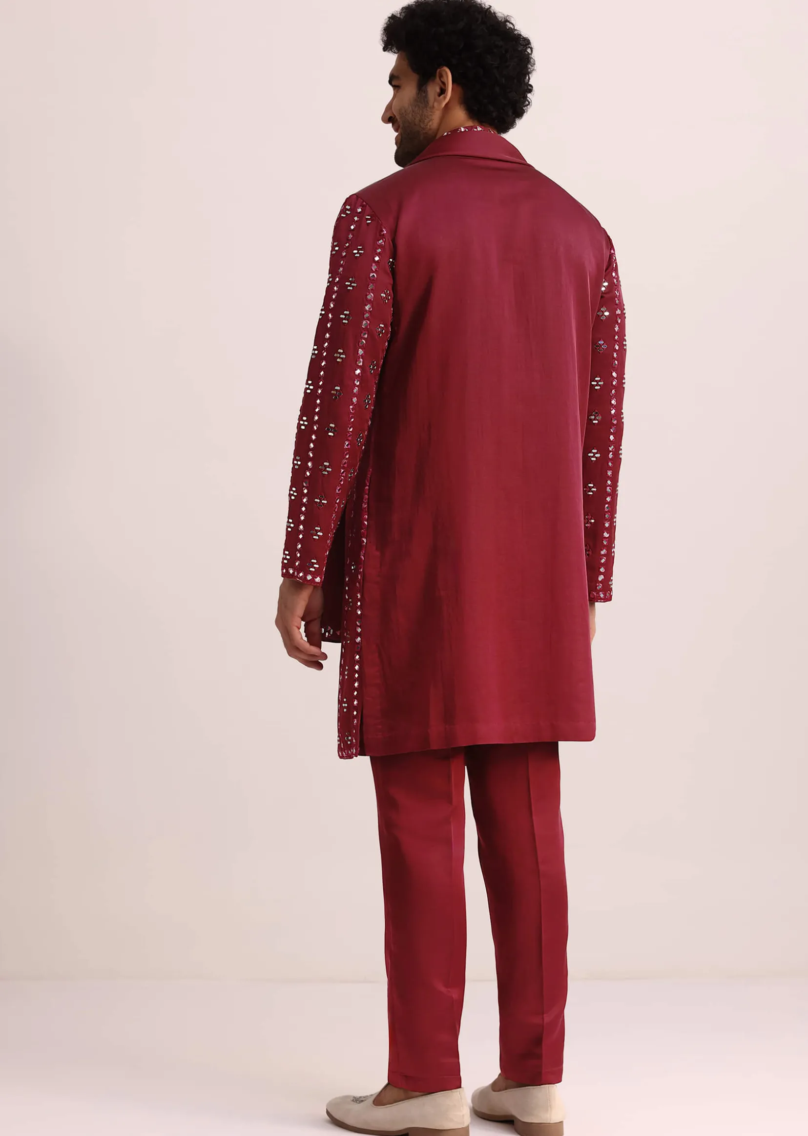 Maroon Silk Blend Mirror Work Kurta Set With Dupatta