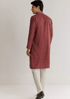 Maroon Silk Cutdana Floral Kurta Set