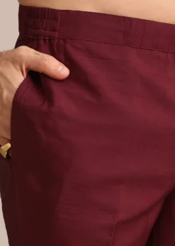 Maroon Silk Jacket Kurta Set With Embroidered Work