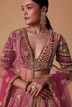 Maroon Silk Velvet 16 Kali Lehenga And Zardosi Blouse Set