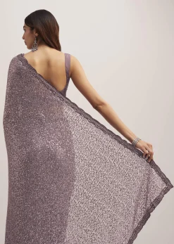 Mauve Half AndHalf Sequins Embroidered Saree