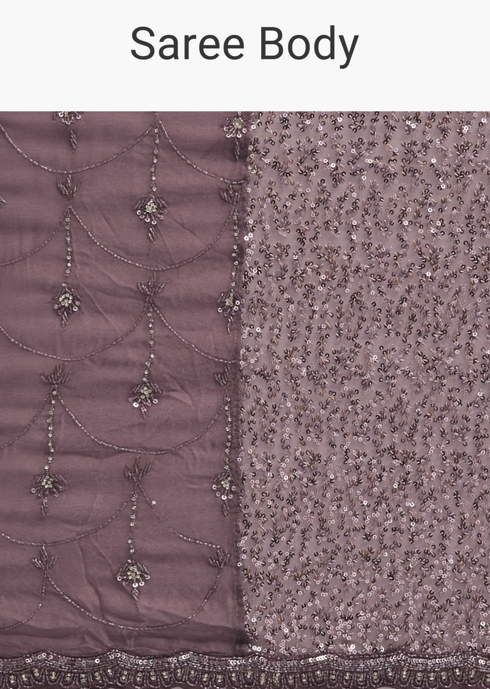 Mauve Half AndHalf Sequins Embroidered Saree