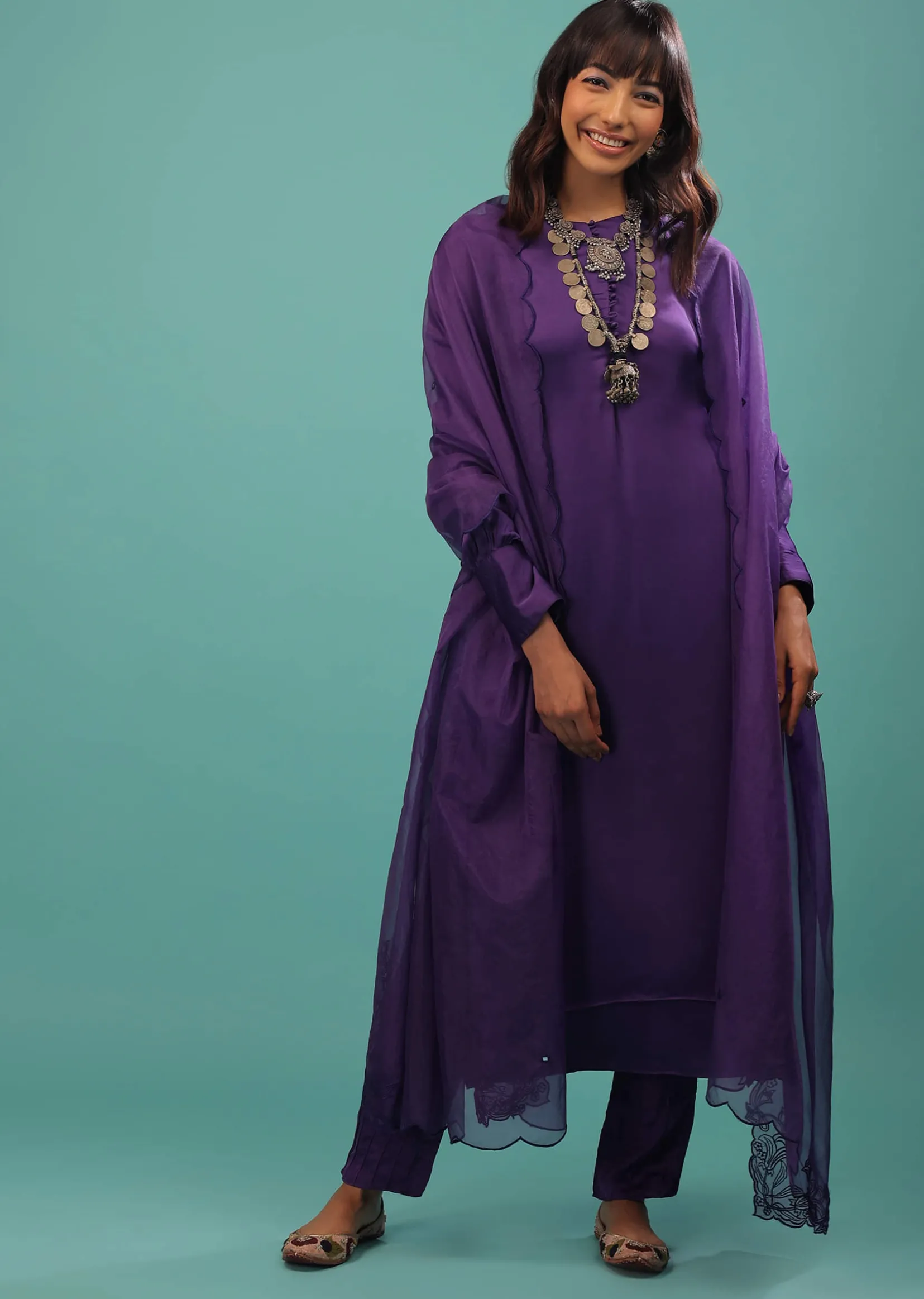 Mauve Purple Purple A Line Suit Made With Bemberg Satin