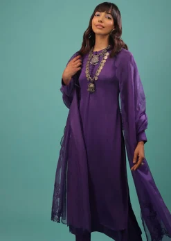 Mauve Purple Purple A Line Suit Made With Bemberg Satin