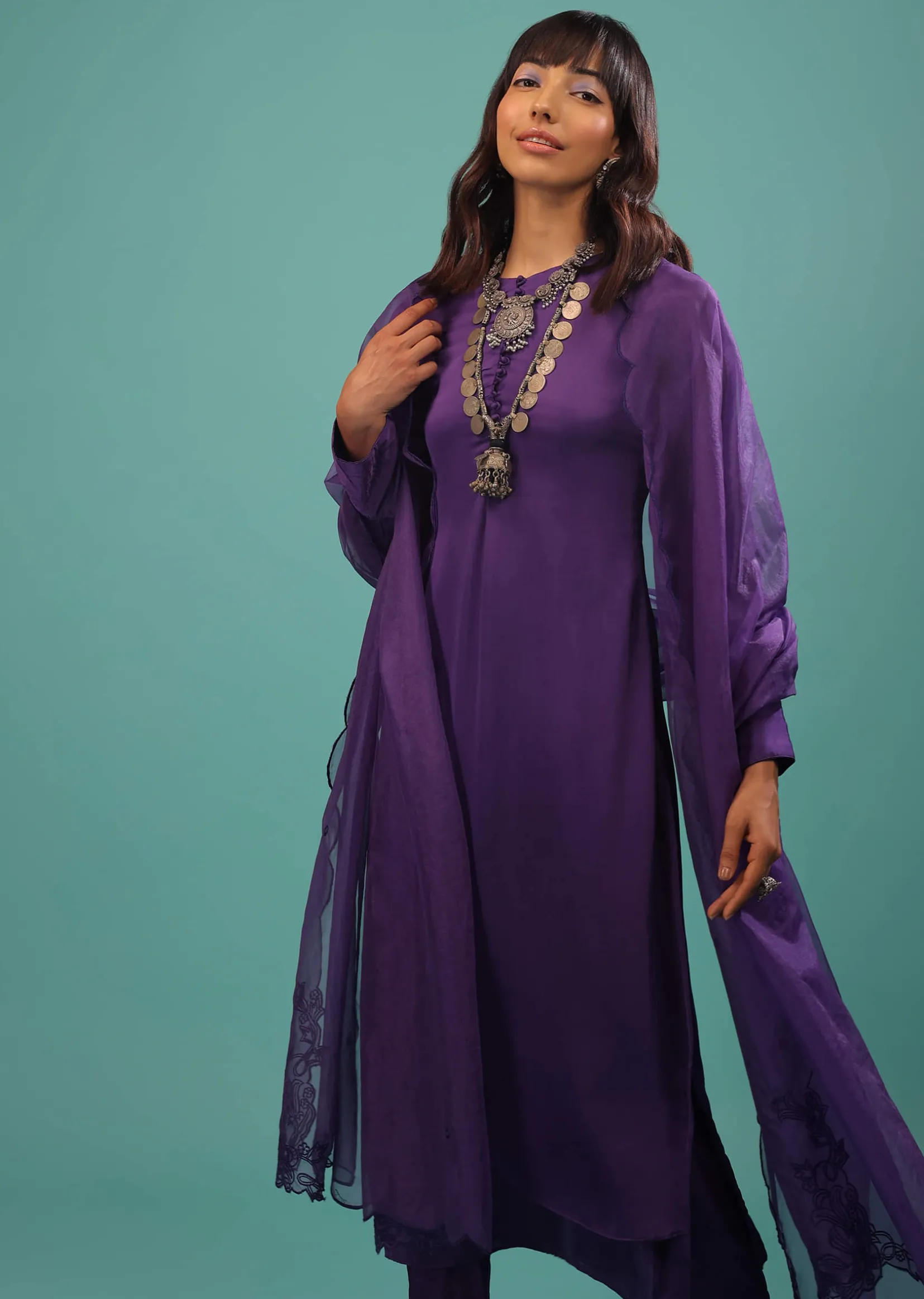 Mauve Purple Purple A Line Suit Made With Bemberg Satin