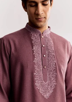 Mauve Silk Kurta Set With Thread Embroidery
