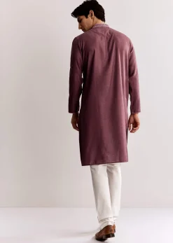 Mauve Silk Kurta Set With Thread Embroidery
