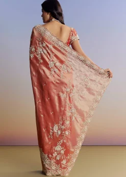 Mauve Tissue Saree With Scallop Border And Bead Embroidery
