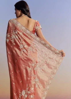 Mauve Tissue Saree With Scallop Border And Bead Embroidery