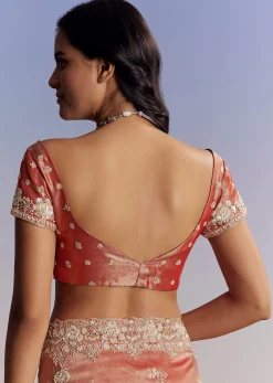 Mauve Tissue Saree With Scallop Border And Bead Embroidery