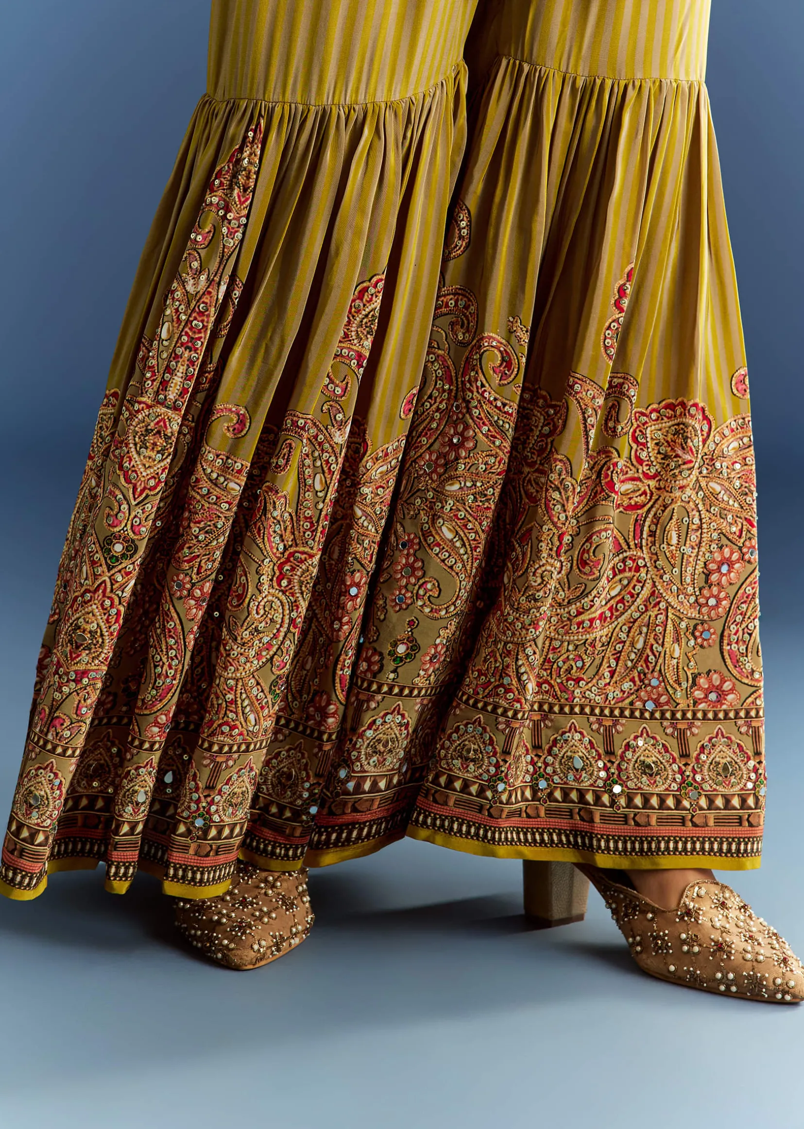 Mehendi Green Crepe Printed Kurta With Printed Sharara And Chinon Dupatta