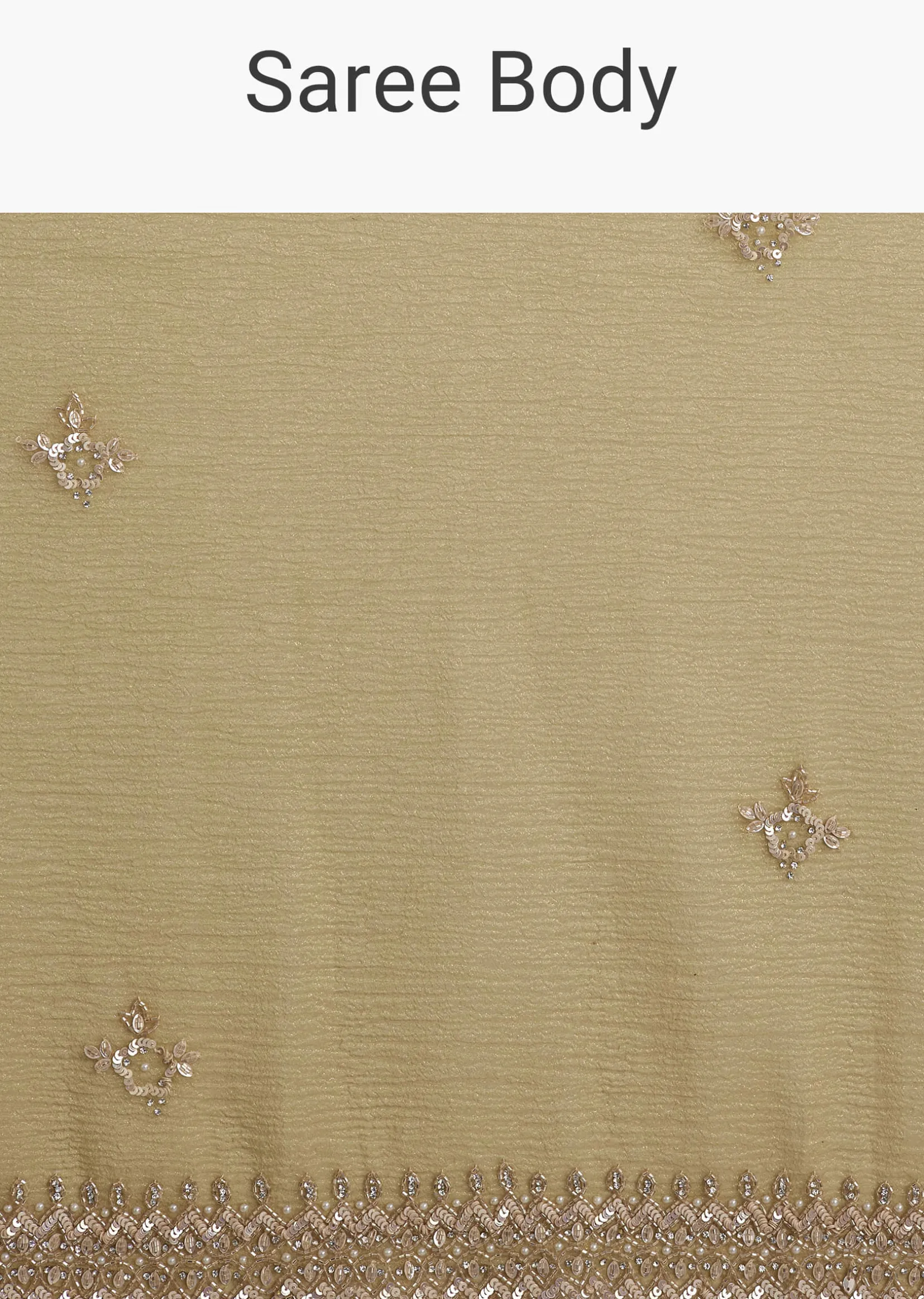 Mehendi Green Crushed Tissue Saree With Cutwork Embroidered Border
