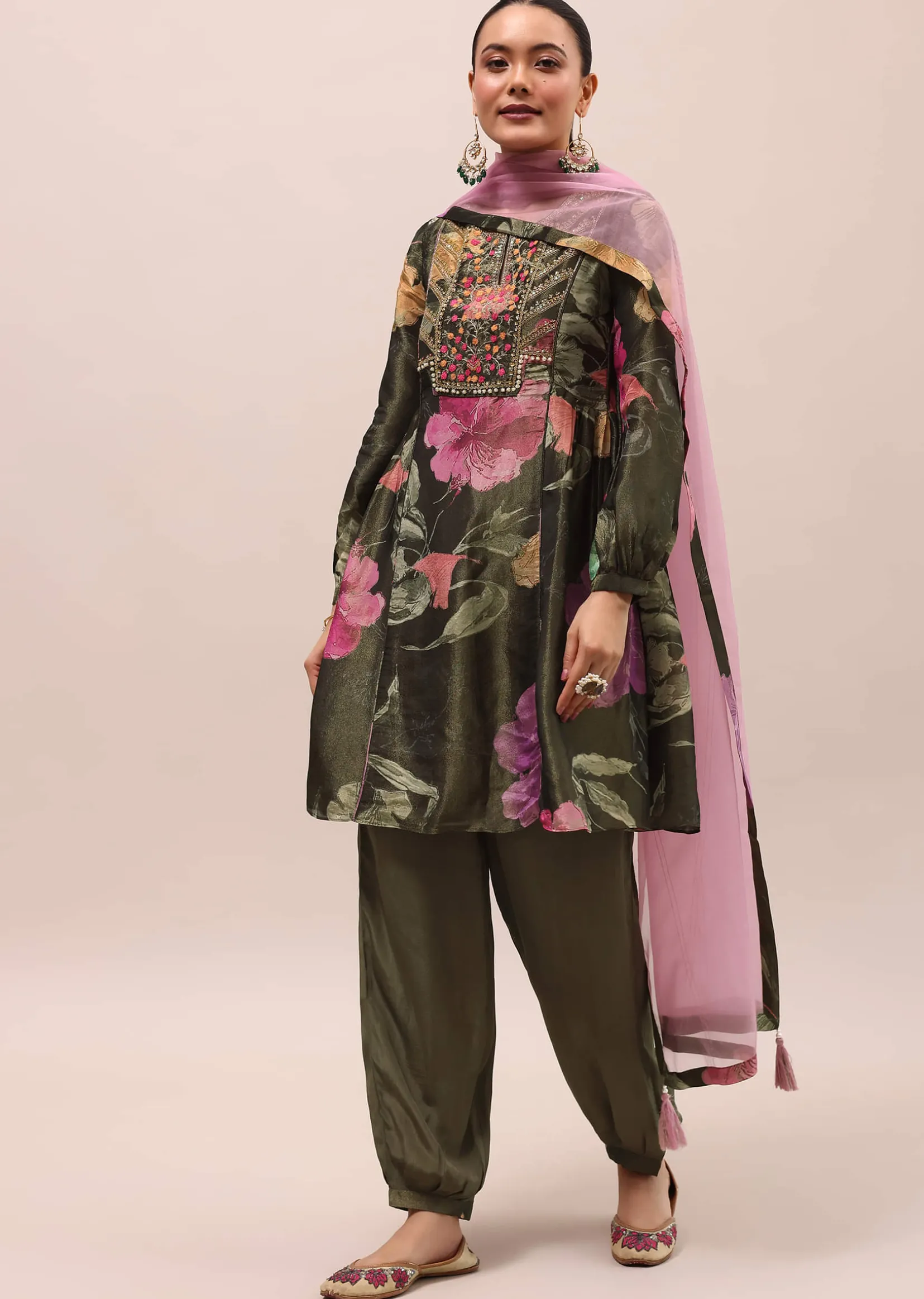 Mehendi Green Embroidered Kurta And Salwar With Dupatta